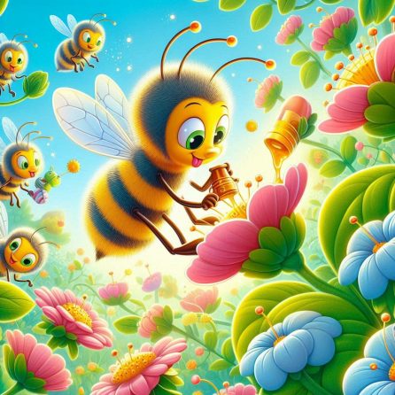 Buzz the bee hopping on flowers