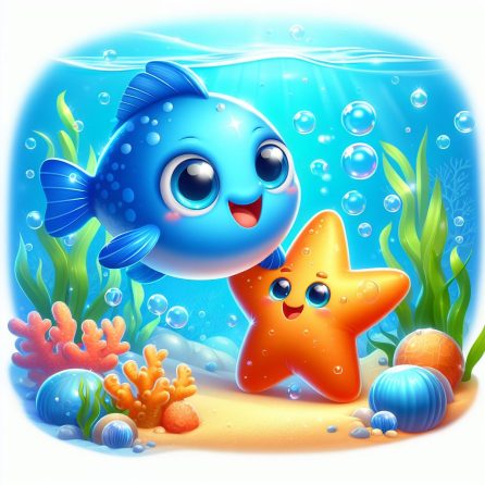 fish and starfish being happy in blue fish's huge wish story for kids