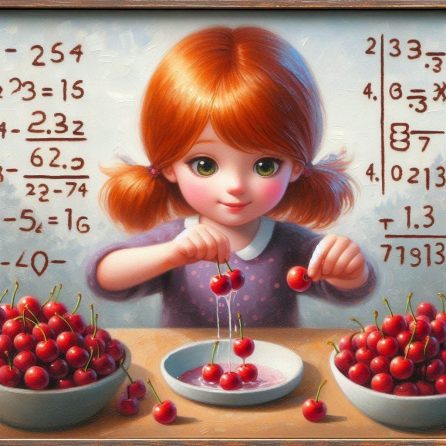 Hannah practicing math with cherries