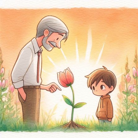 little boy and man find little bud