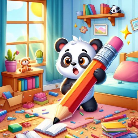 panda finds a magic pencil in panda's magic pencil story for kids