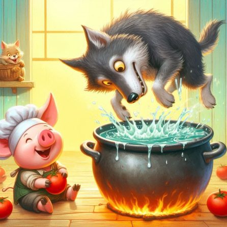 wolf is falling into the pot